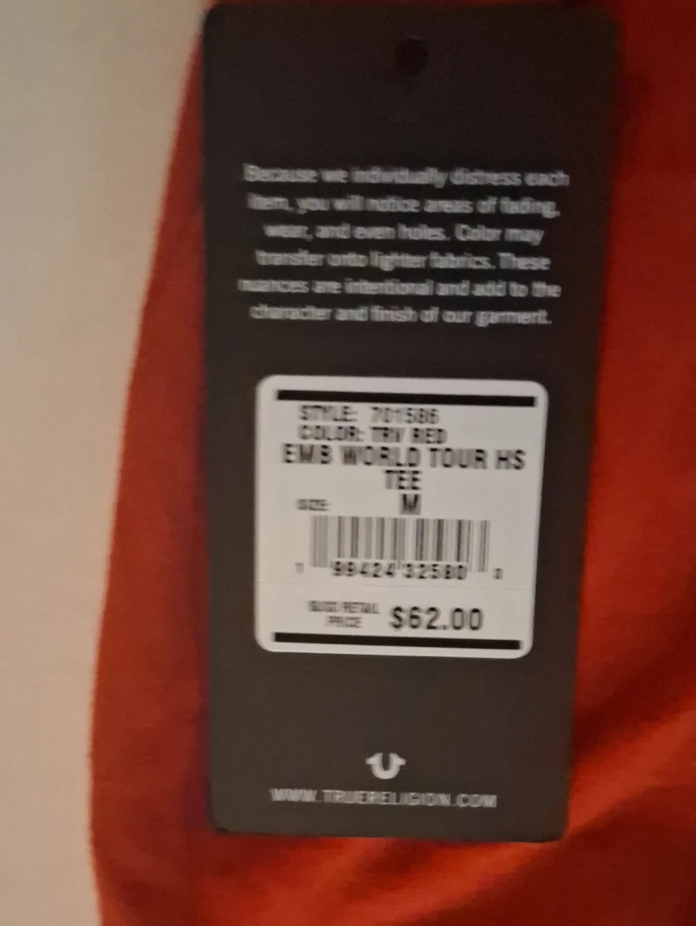 True EMB World Tour T-Shirt Color-Red Size-M NWT